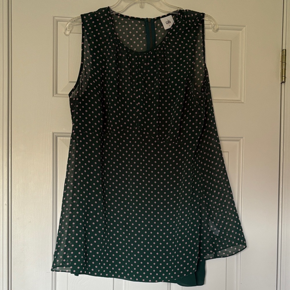 CAbi Dark Green Polka Dot Tank Top